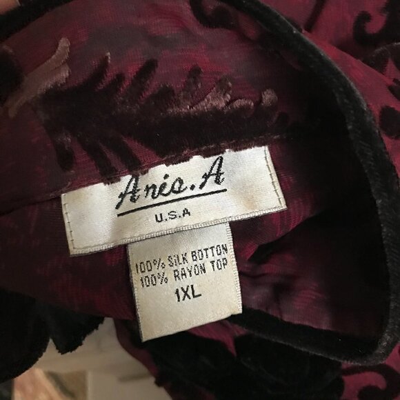 Anis.A Red Silk Burnout Velvet Blouse Asian Inspired Size 1XL - Picture 8 of 8